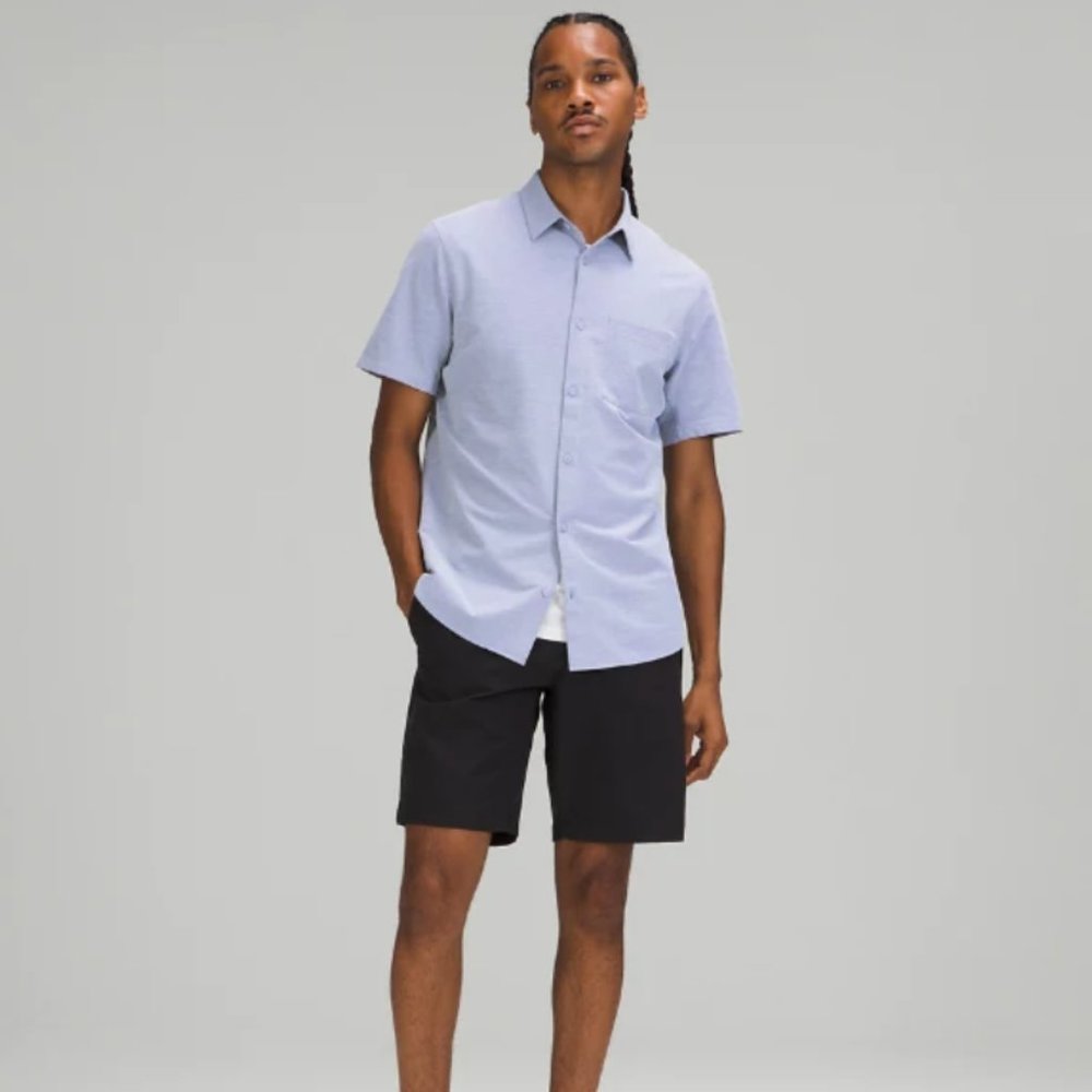 Lululemon Men's Commission Short-Sleeve Shirt, Harbor Blue/White, XL